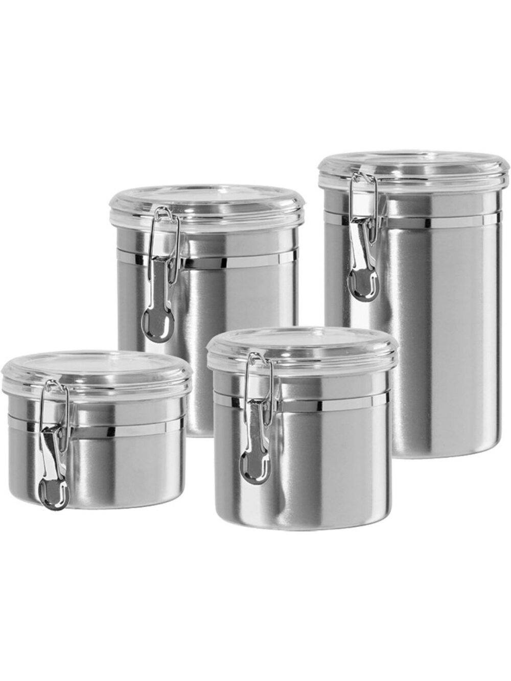 Airtight Stainless Steel Kitchen Canisters Set - Clear Lid, 4 Sizes for Food